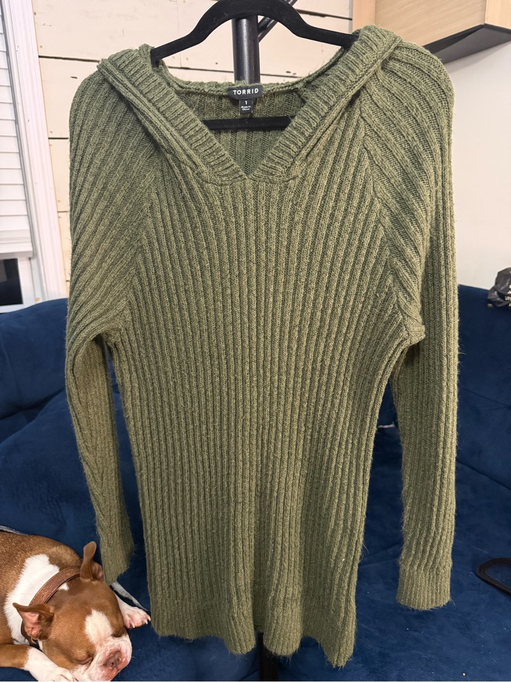 Torrid Olive Green Ribbed V-Neck Sweater
